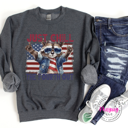 Dark Grey Heather long sleeve tee with funny rock-on raccoon graphic