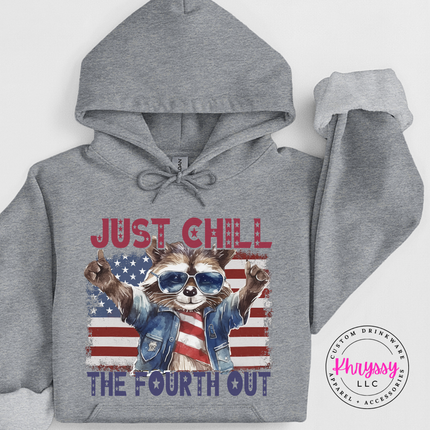 Sport Grey hoodie with funny rock-on raccoon July saying