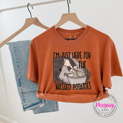 Yam tee with a hand-illustrated mashed potatoes Halloween print.