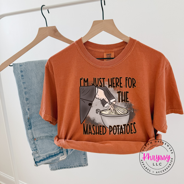 Yam tee with a hand-illustrated mashed potatoes Halloween print.