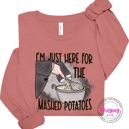 Mauve long sleeve tee with the funny mashed potatoes Thanksgiving design