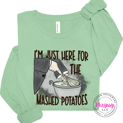 Mint long sleeve tee with the mashed potatoes whisk holiday dinner print