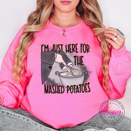 Safety Green crewneck sweatshirt with the funny mashed potatoes Thanksgiving design