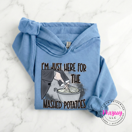 Carolina Blue hoodie with the mashed potatoes whisk holiday dinner print