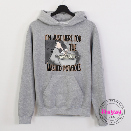 Sport grey colored crewneck sweatshirt featuring a mashed potatoes witch design.