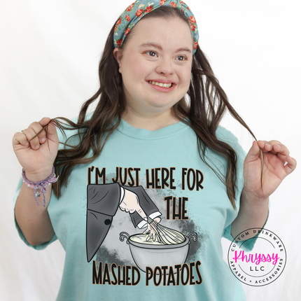 Chalky Mint tee with the Thanksgiving mashed potatoes quote graphic