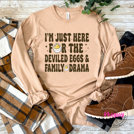 Sand Dune long sleeve tee with the funny deviled eggs family drama holiday design