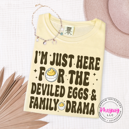 Butter tee with the funny deviled eggs family drama holiday design