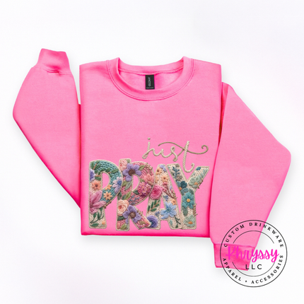 Just Pray Floral Embroidery Faith Crewneck Sweatshirt | Gift