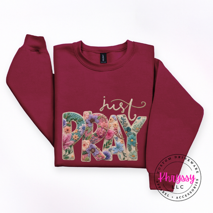 Just Pray Floral Embroidery Faith Crewneck Sweatshirt | Gift