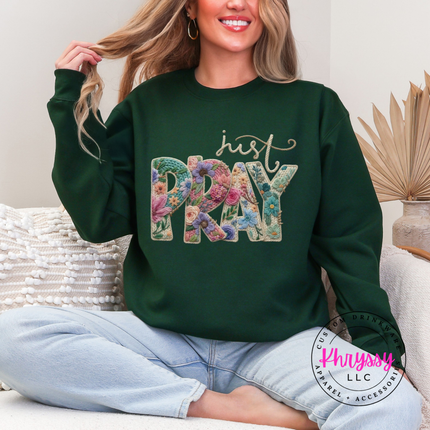 Just Pray Floral Embroidery Faith Crewneck Sweatshirt | Gift