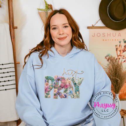 Just Pray Floral Embroidery Faith Hoodie | Beautiful Gift for Her