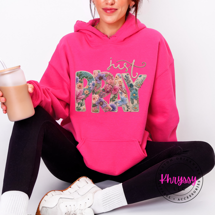 Just Pray Floral Embroidery Faith Hoodie | Beautiful Gift for Her