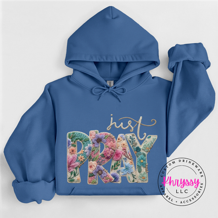 Just Pray Floral Embroidery Faith Hoodie | Beautiful Gift for Her