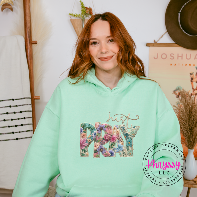 Just Pray Floral Embroidery Faith Hoodie | Beautiful Gift for Her