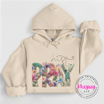 Just Pray Floral Embroidery Faith Hoodie | Beautiful Gift for Her