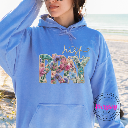 Just Pray Floral Embroidery Faith Hoodie | Beautiful Gift for Her
