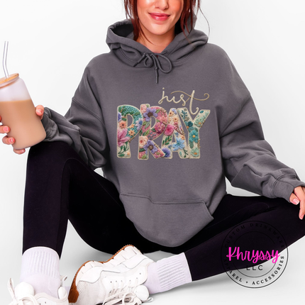 Just Pray Floral Embroidery Faith Hoodie | Beautiful Gift for Her
