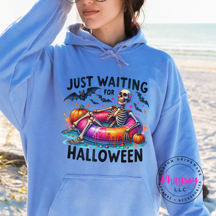 Just Waiting for Halloween Skeleton Hoodie | Spooky Season Gift