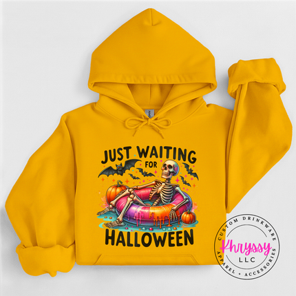 Just Waiting for Halloween Skeleton Hoodie | Spooky Season Gift