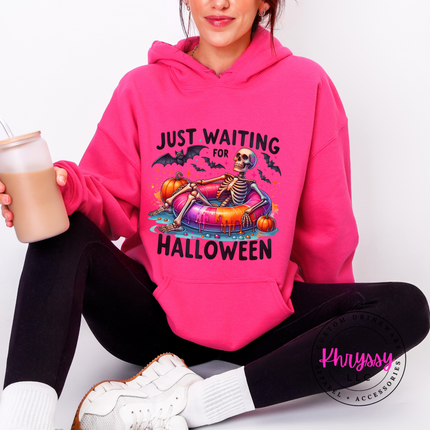 Just Waiting for Halloween Skeleton Hoodie | Spooky Season Gift