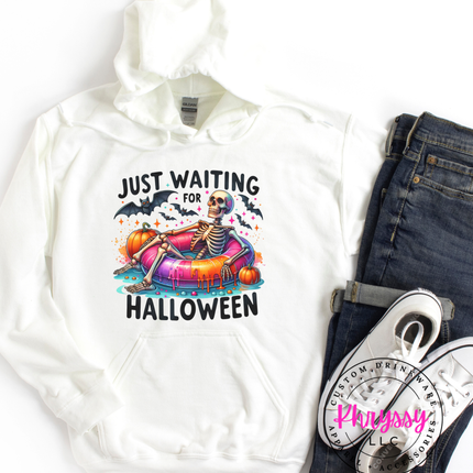 Just Waiting for Halloween Skeleton Hoodie | Spooky Season Gift
