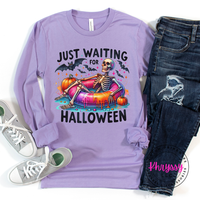 Just Waiting for Halloween Skeleton Long Sleeve Tee | Spooky Gift