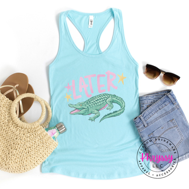 Later Crocodile Retro Pastel Tank Top | Funny Summer Gift