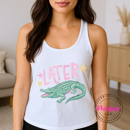 Later Crocodile Retro Pastel Tank Top | Funny Summer Gift