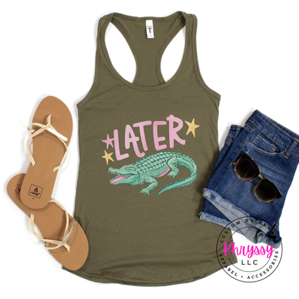 Later Crocodile Retro Pastel Tank Top | Funny Summer Gift