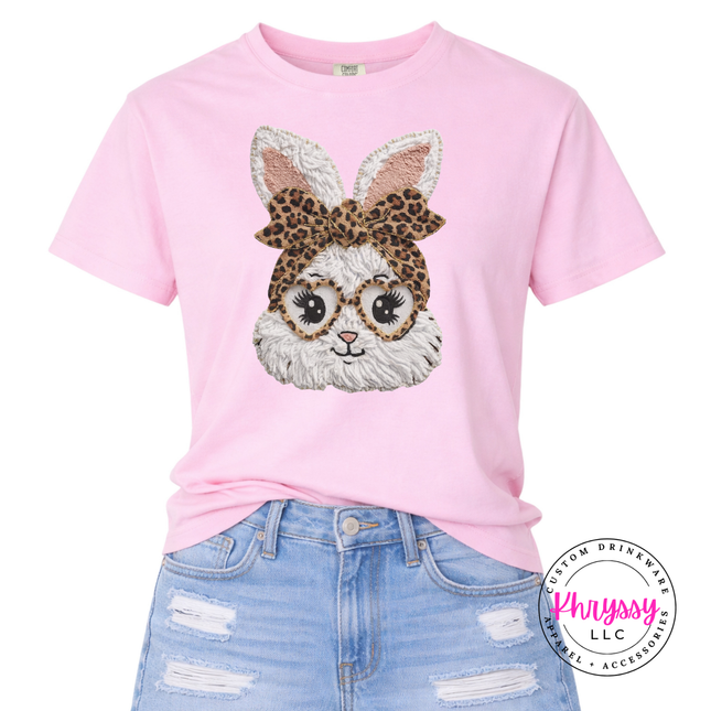 Cute Leopard Bunny Heart Glasses Graphic Tee Fun Women's Shirt