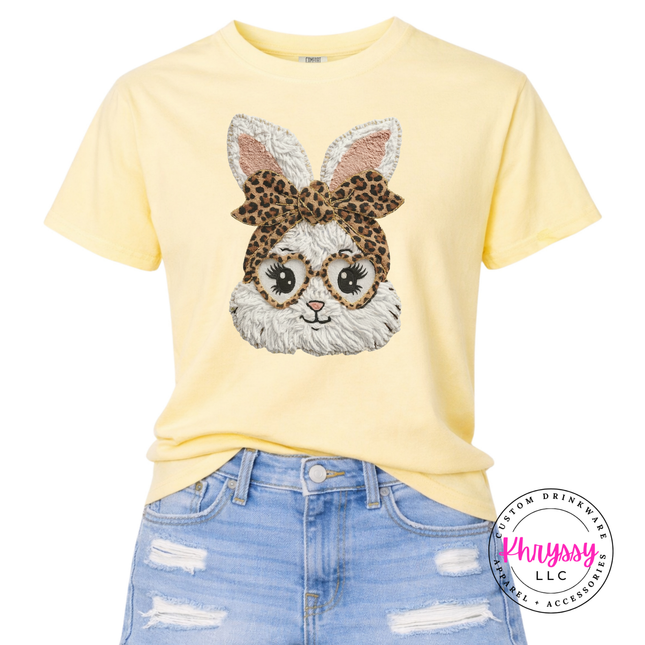 Cute Leopard Bunny Heart Glasses Graphic Tee Fun Women's Shirt