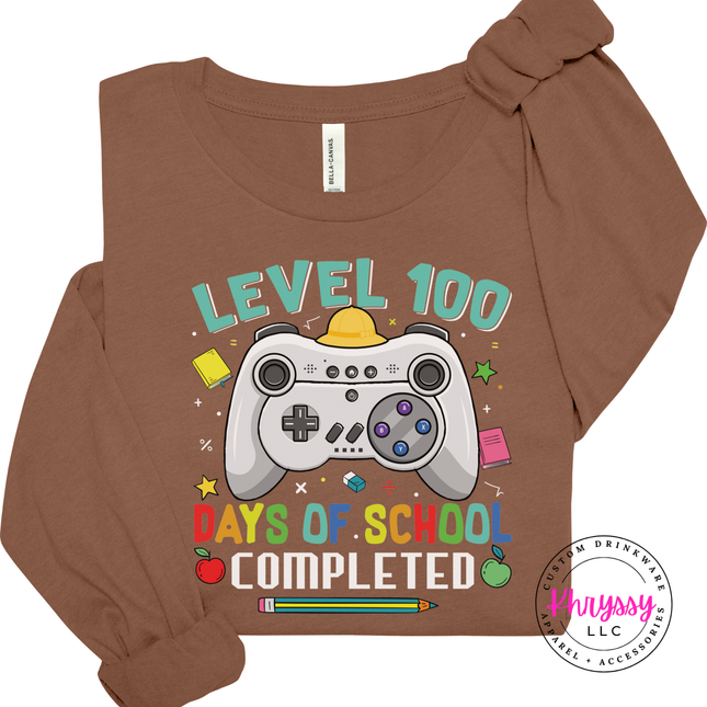 Gamer 100 days tee in Chestnut, styled for a milestone celebration.