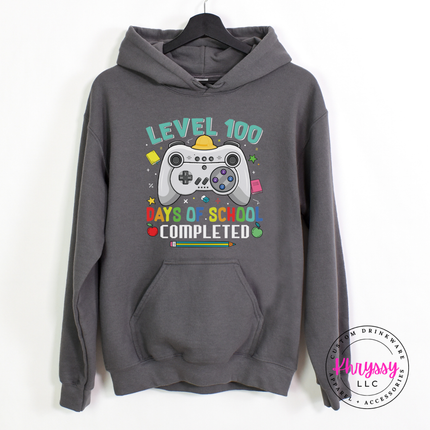 Level 100 gamer hoodie in Navy with drawstring hood and kangaroo pocket.