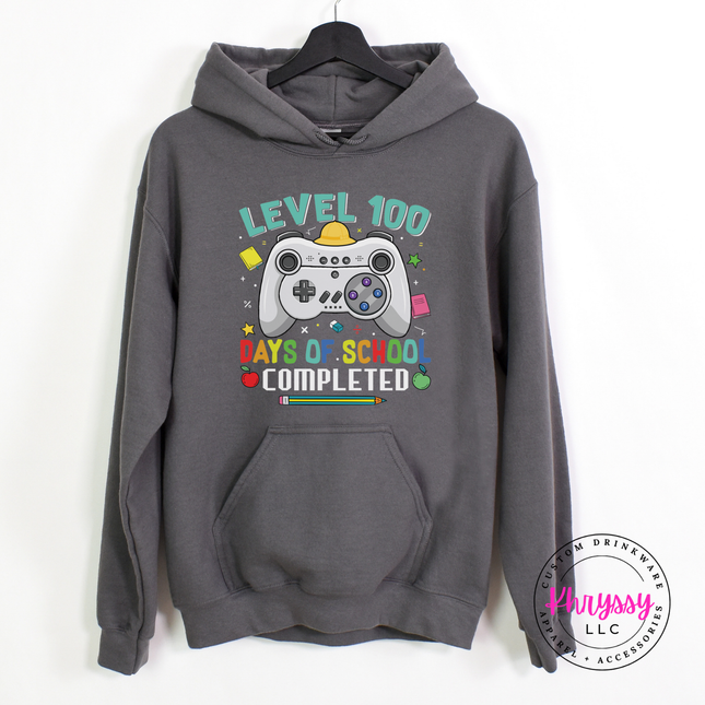 Level 100 gamer hoodie in Navy with drawstring hood and kangaroo pocket.