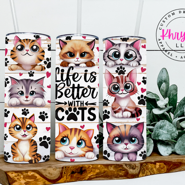 Life is Better with Cats 20oz Tumbler with Straw