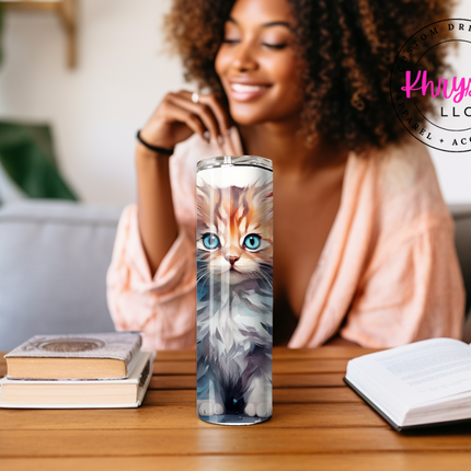 Whimsical Watercolor Cat-Themed 20oz Tumbler with Straw