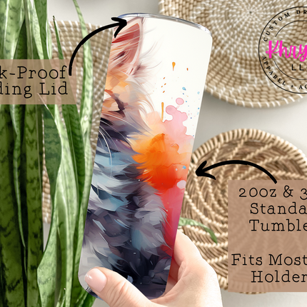 Whimsical Watercolor Cat-Themed 20oz Tumbler with Straw