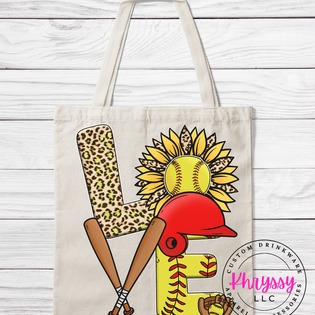 Love Softball Sunflower Tote Bag