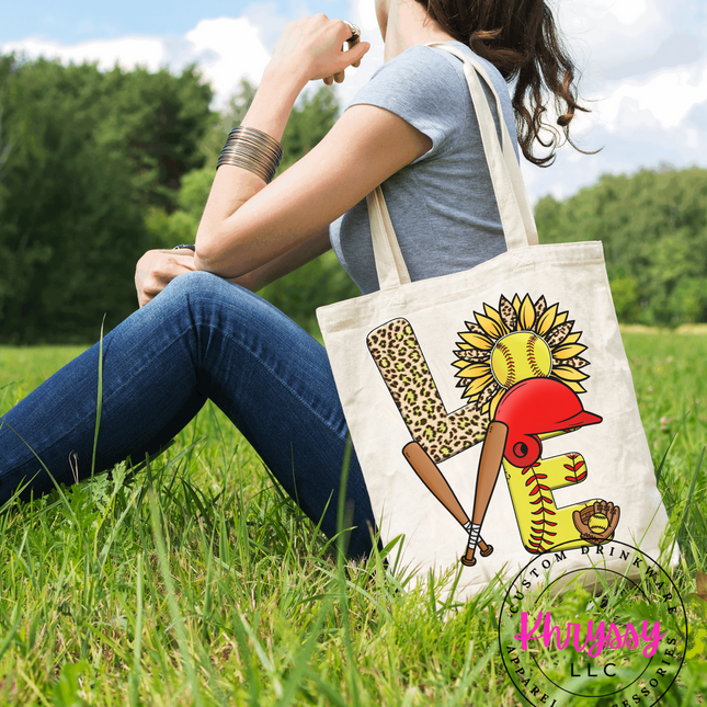 Love Softball Sunflower Tote Bag