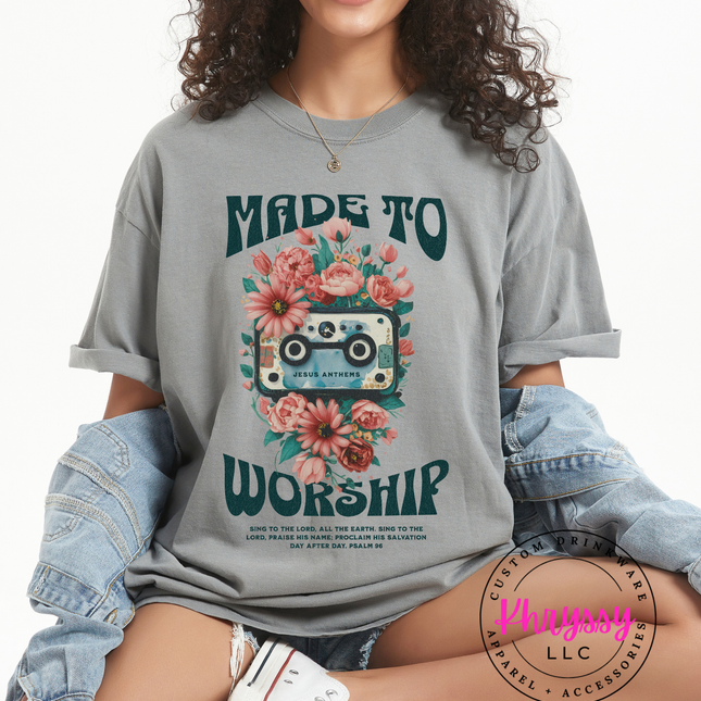 Made To Worship Retro Cassette Floral — Bold Faith Anthem