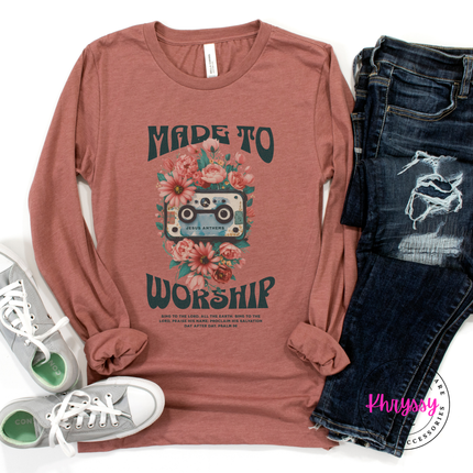 Mauve long sleeve tee with a vintage cassette and floral faith design