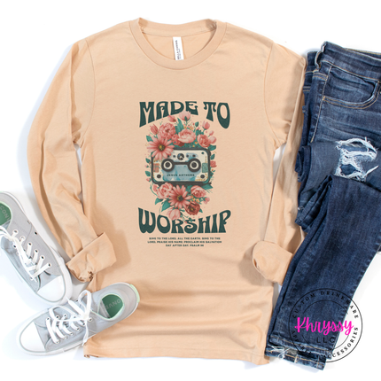 Soft Cream long sleeve tee with blooming cassette art and Psalm 96 lettering