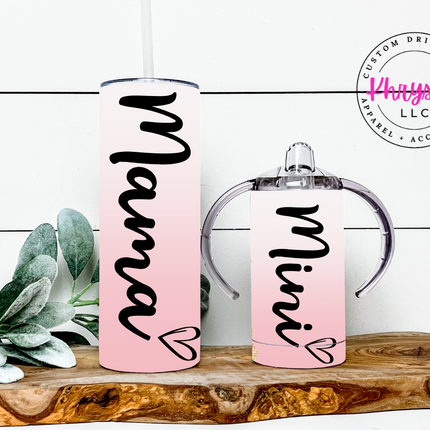 Mama & Mini Pink Swirl Custom Tumbler Set