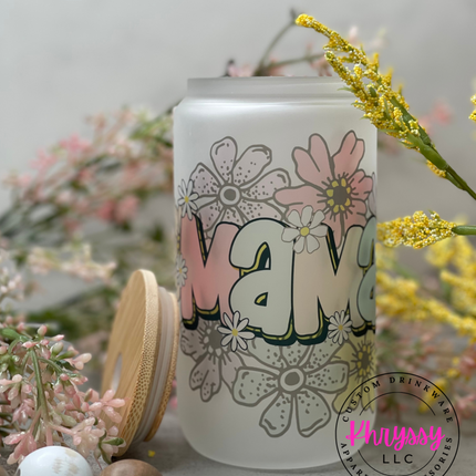 16oz Mama Frosted Libbey Glass with Glass Straw