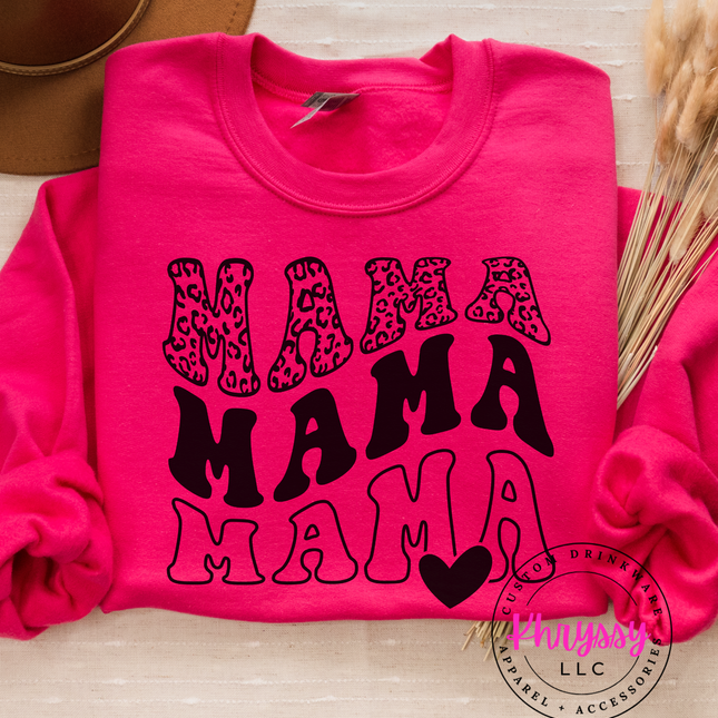 Light blue sweatshirt with 'MAMA' text design on a white background