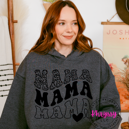 Triple Mama Leopard Heart Gildan Heavy Blend Hoodie — Fierce Cozy Mom Gift