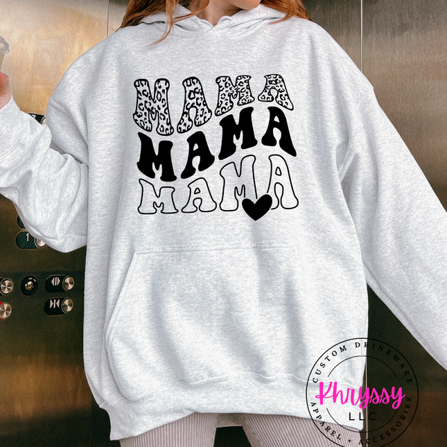 Triple Mama Leopard Heart Gildan Heavy Blend Hoodie — Fierce Cozy Mom Gift