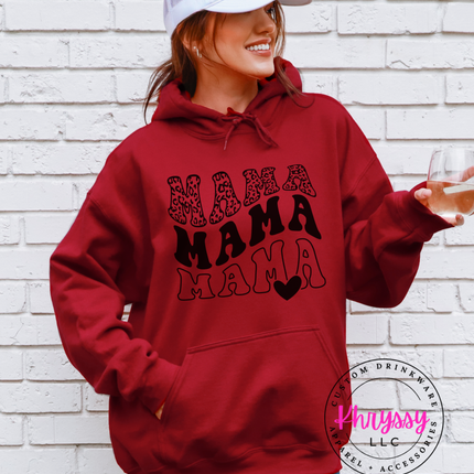 Triple Mama Leopard Heart Gildan Heavy Blend Hoodie — Fierce Cozy Mom Gift