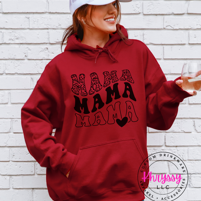Triple Mama Leopard Heart Gildan Heavy Blend Hoodie — Fierce Cozy Mom Gift
